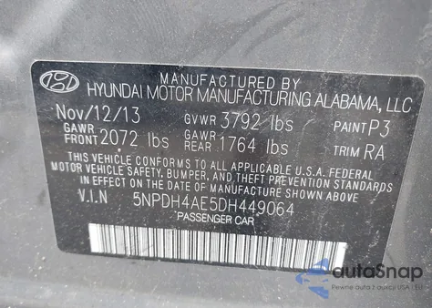 2013 Hyundai Elantra Gls from USA, damaged, VIN 5NPDH4AE5DH449064